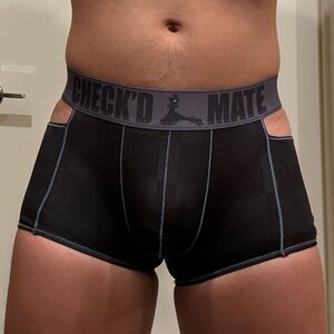Black and Gray Checkered Cutout Trunks Check’D Mate Collection From Male Power